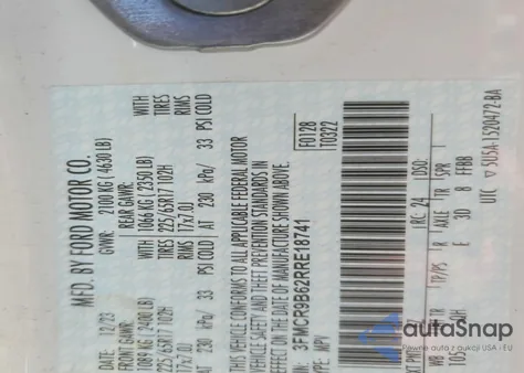 2024 Ford Bronco Sport Big Bend z USA, uszkodzony, nr VIN 3FMCR9B62RRE18741